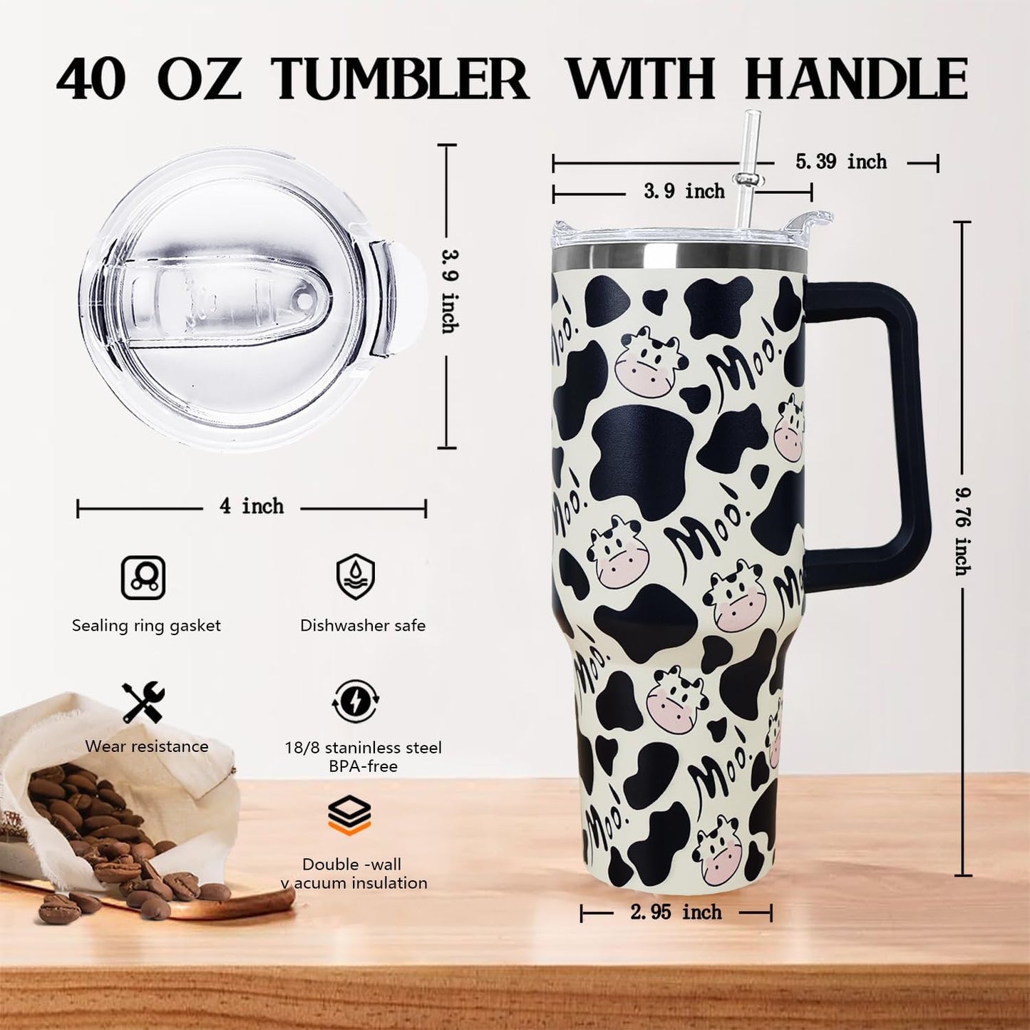 Ceovfoi 40 oz Lemon Print Stainless Steel Tumbler With Lid and Straw - Yellow Coffee Travel Mug Cup Water Bottle - Gifts for Lemon Lovers