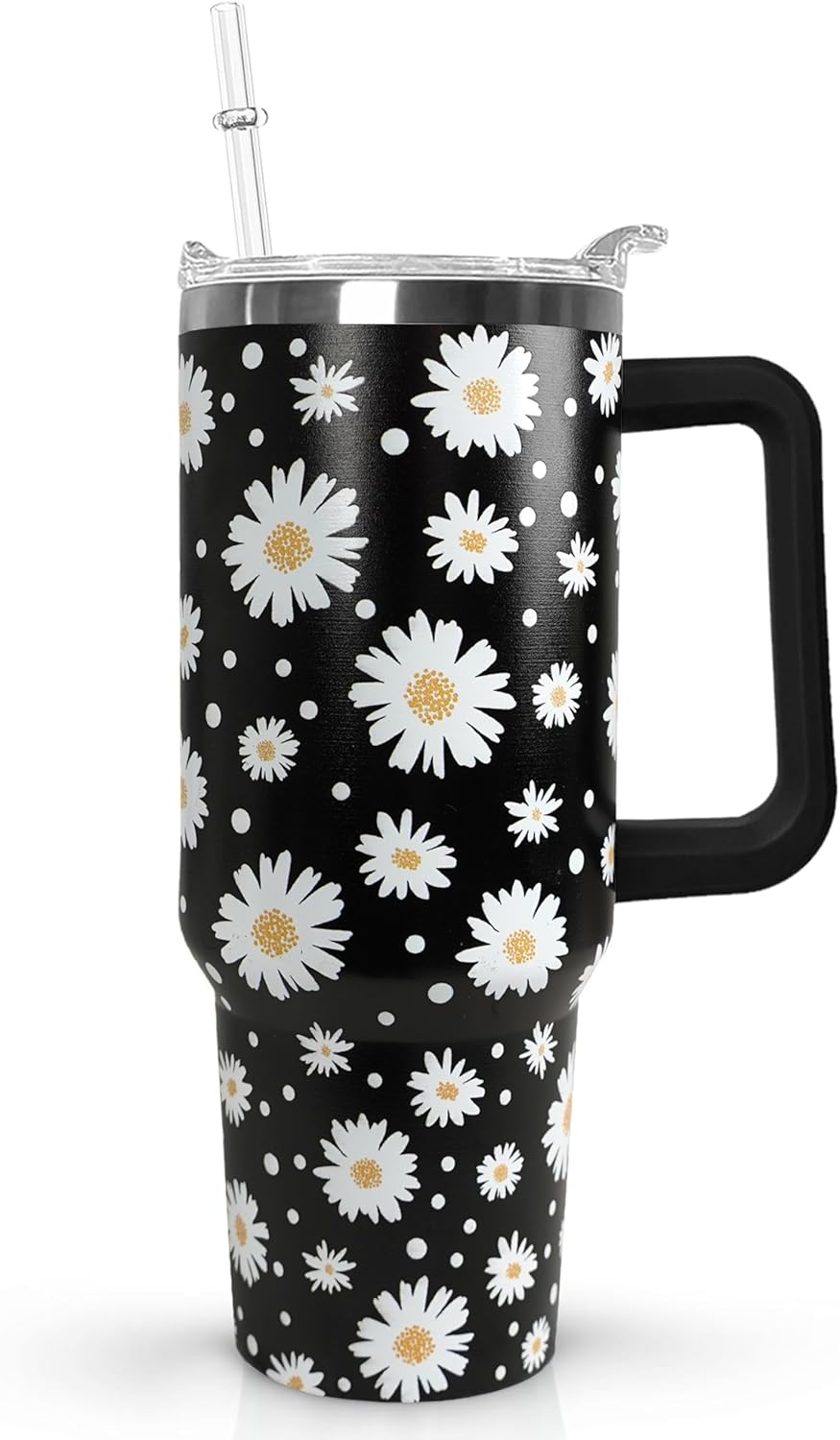 Ceovfoi 40 oz Lemon Print Stainless Steel Tumbler With Lid and Straw - Yellow Coffee Travel Mug Cup Water Bottle - Gifts for Lemon Lovers