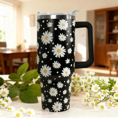 Ceovfoi 40 oz Lemon Print Stainless Steel Tumbler With Lid and Straw - Yellow Coffee Travel Mug Cup Water Bottle - Gifts for Lemon Lovers