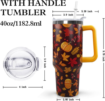 Ceovfoi 40 oz Lemon Print Stainless Steel Tumbler With Lid and Straw - Yellow Coffee Travel Mug Cup Water Bottle - Gifts for Lemon Lovers
