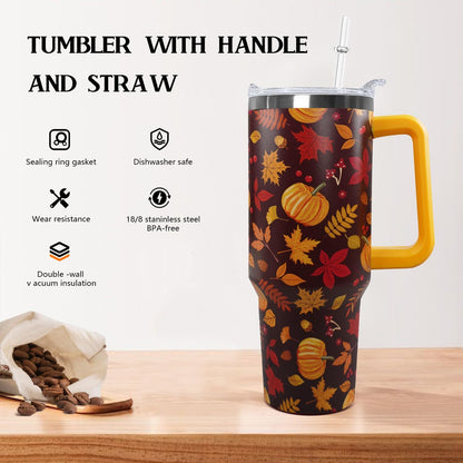 Ceovfoi 40 oz Lemon Print Stainless Steel Tumbler With Lid and Straw - Yellow Coffee Travel Mug Cup Water Bottle - Gifts for Lemon Lovers