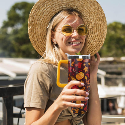 Ceovfoi 40 oz Lemon Print Stainless Steel Tumbler With Lid and Straw - Yellow Coffee Travel Mug Cup Water Bottle - Gifts for Lemon Lovers