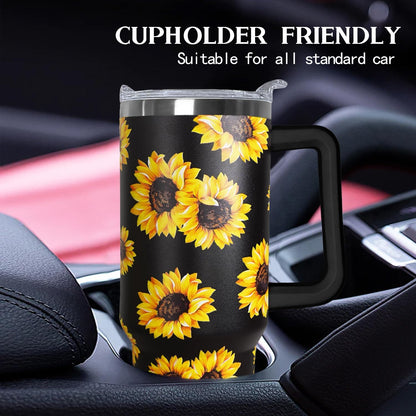 Ceovfoi 40 oz Lemon Print Stainless Steel Tumbler With Lid and Straw - Yellow Coffee Travel Mug Cup Water Bottle - Gifts for Lemon Lovers