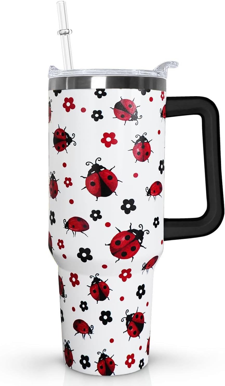 Ceovfoi 40 oz Lemon Print Stainless Steel Tumbler With Lid and Straw - Yellow Coffee Travel Mug Cup Water Bottle - Gifts for Lemon Lovers