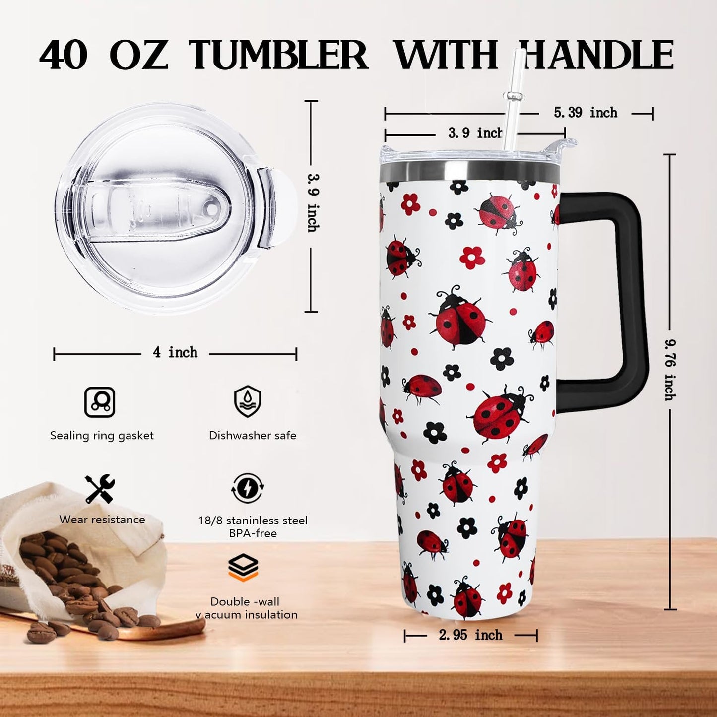 Ceovfoi 40 oz Lemon Print Stainless Steel Tumbler With Lid and Straw - Yellow Coffee Travel Mug Cup Water Bottle - Gifts for Lemon Lovers
