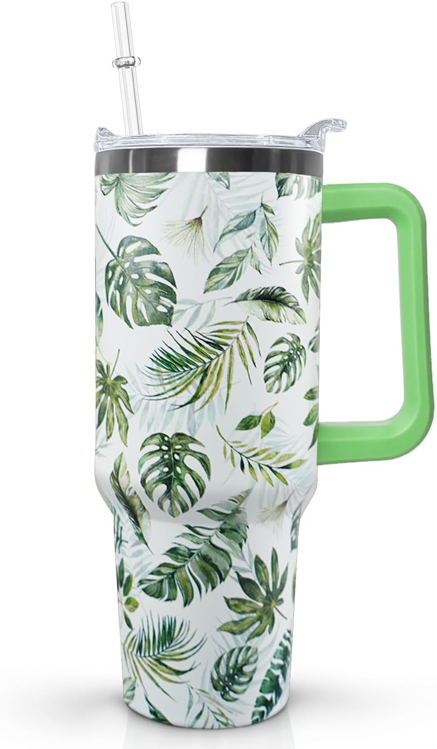 Ceovfoi 40 oz Lemon Print Stainless Steel Tumbler With Lid and Straw - Yellow Coffee Travel Mug Cup Water Bottle - Gifts for Lemon Lovers