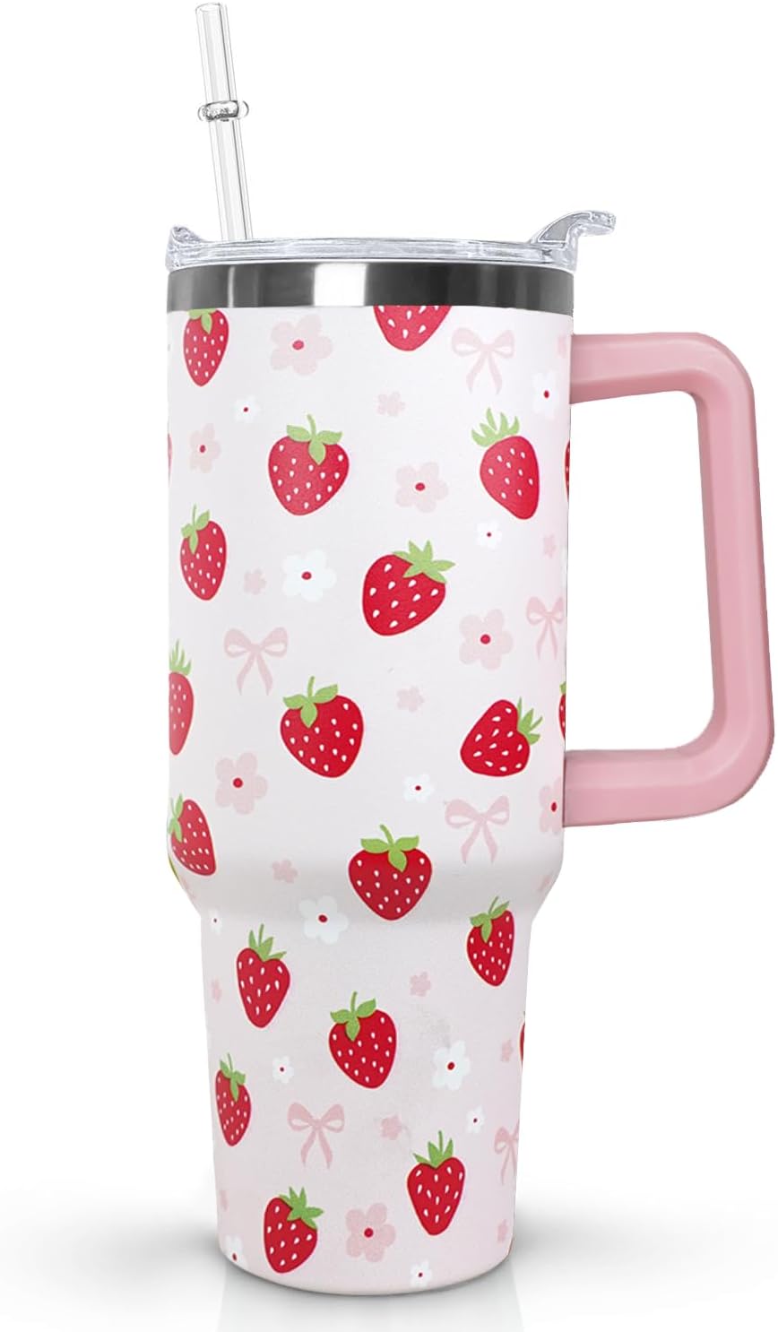 Ceovfoi 40 oz Lemon Print Stainless Steel Tumbler With Lid and Straw - Yellow Coffee Travel Mug Cup Water Bottle - Gifts for Lemon Lovers