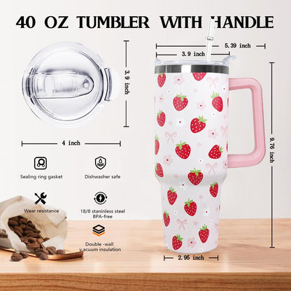 Ceovfoi 40 oz Lemon Print Stainless Steel Tumbler With Lid and Straw - Yellow Coffee Travel Mug Cup Water Bottle - Gifts for Lemon Lovers