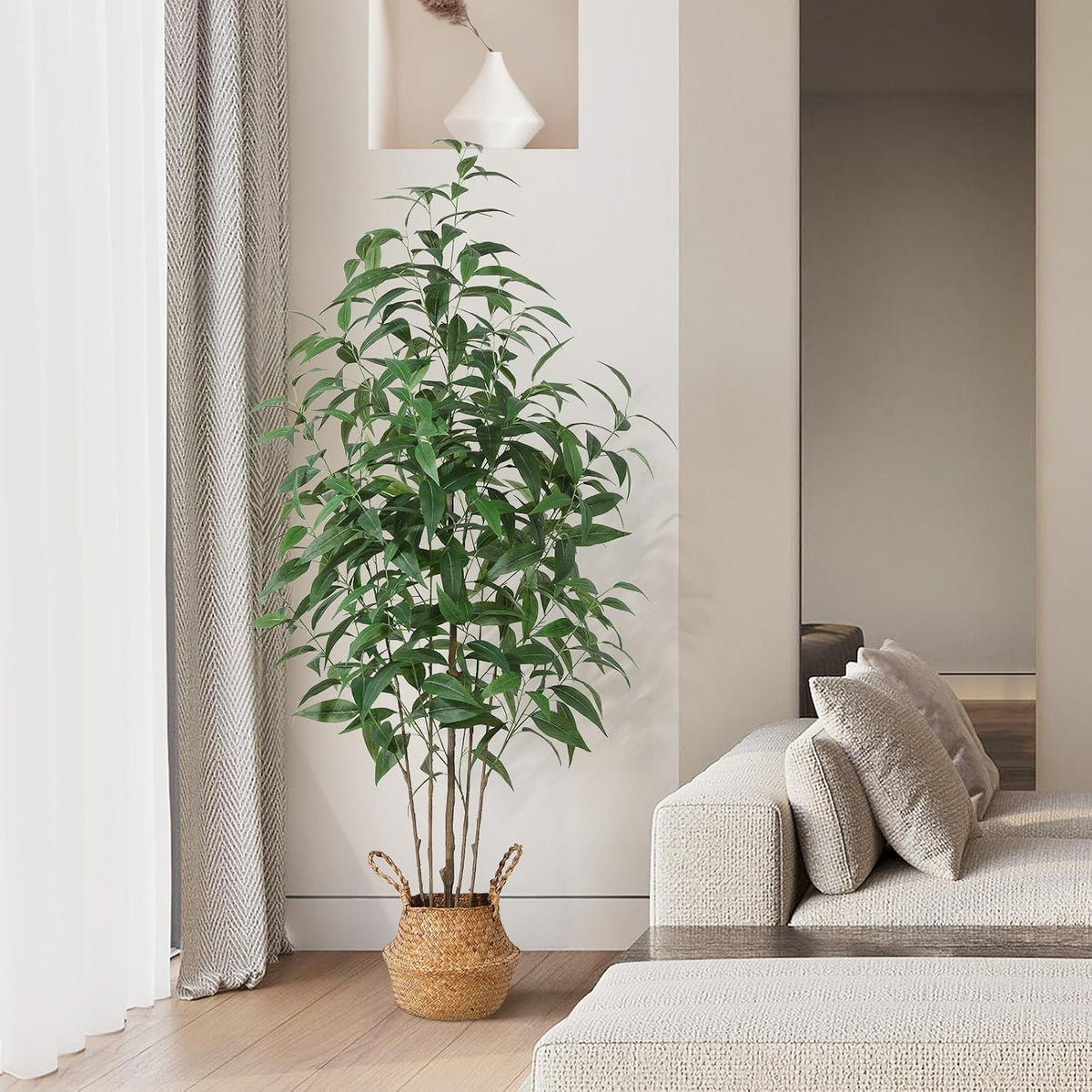 5Ft Artificial Eucalyptus Plant with Basket & Silk Leaves