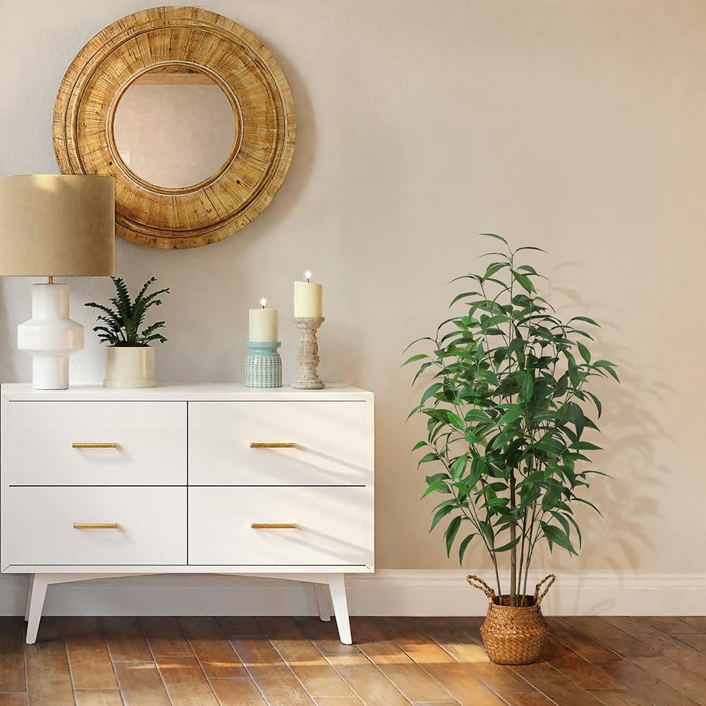 5Ft Artificial Eucalyptus Plant with Basket & Silk Leaves