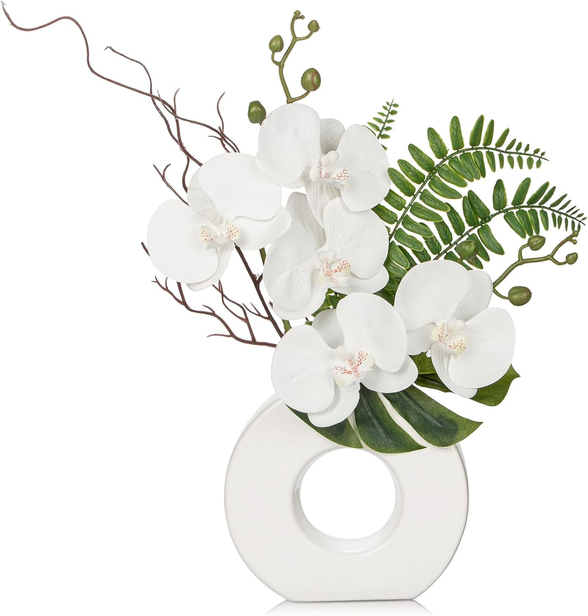 Orchid Artificial Flowers in White Ceramic Vase, 16.1''