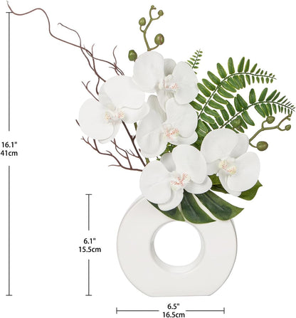 Orchid Artificial Flowers in White Ceramic Vase, 16.1''