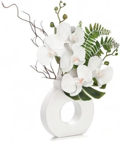 Orchid Artificial Flowers in White Ceramic Vase, 16.1''