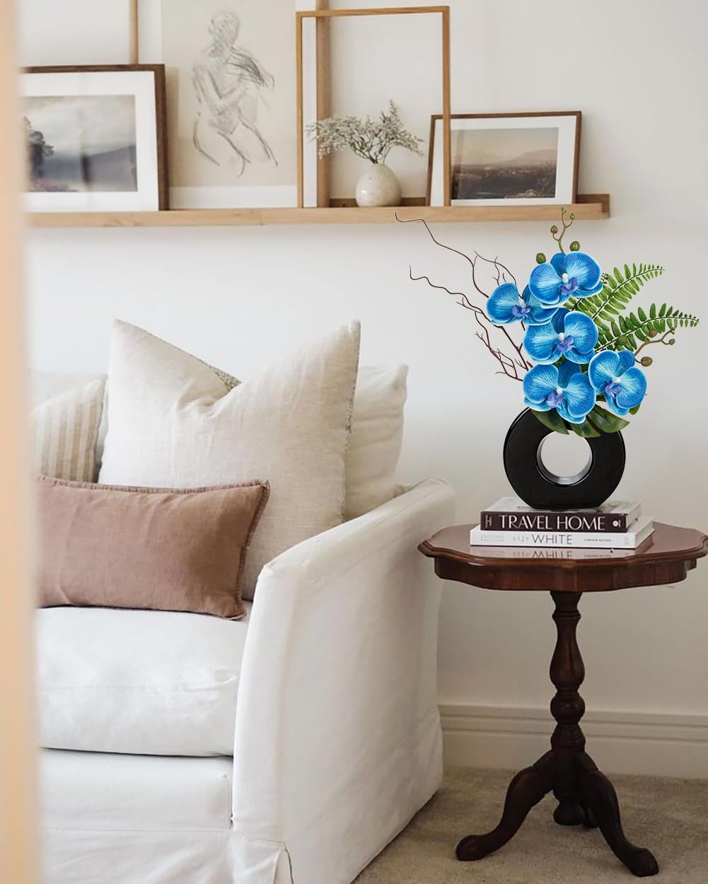 Orchid Artificial Flowers in White Ceramic Vase, 16.1''