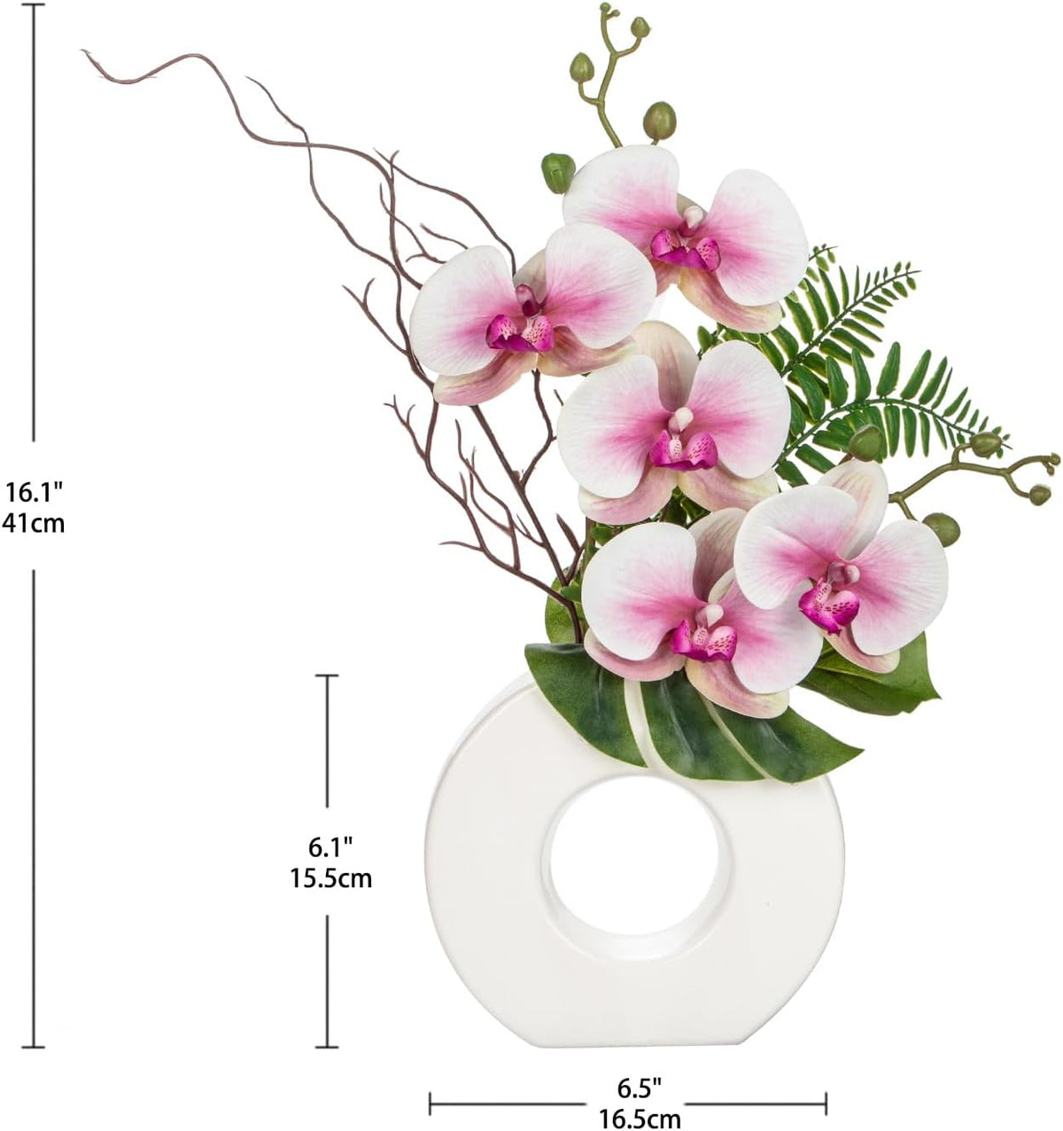 Orchid Artificial Flowers in White Ceramic Vase, 16.1''