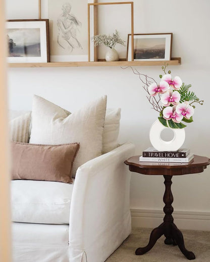 Orchid Artificial Flowers in White Ceramic Vase, 16.1''