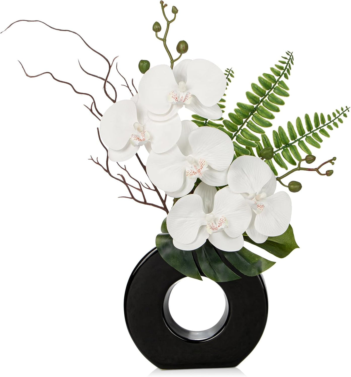 Orchid Artificial Flowers in White Ceramic Vase, 16.1''