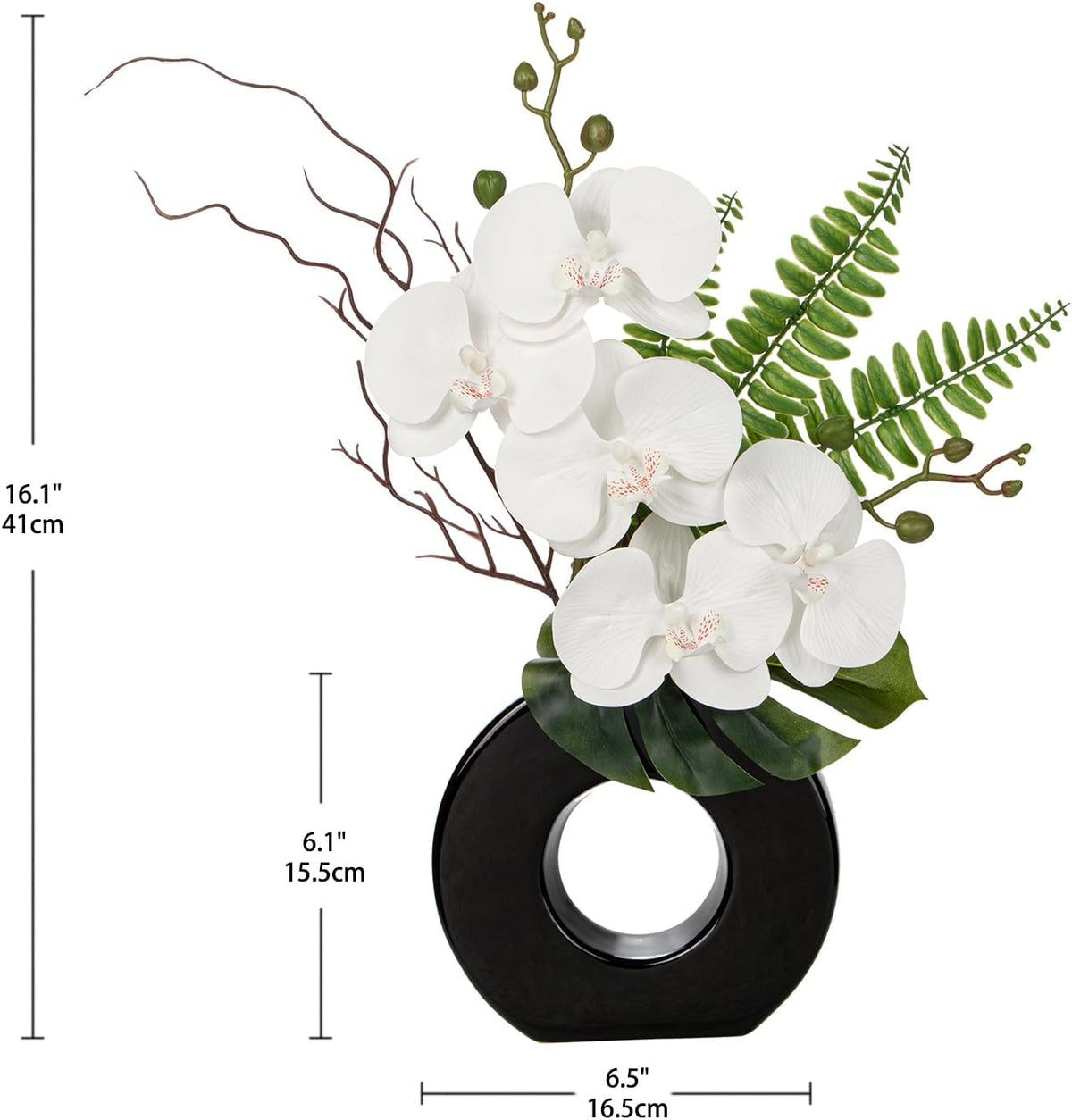 Orchid Artificial Flowers in White Ceramic Vase, 16.1''