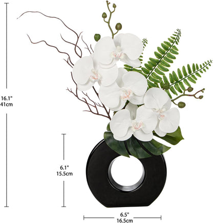 Orchid Artificial Flowers in White Ceramic Vase, 16.1''