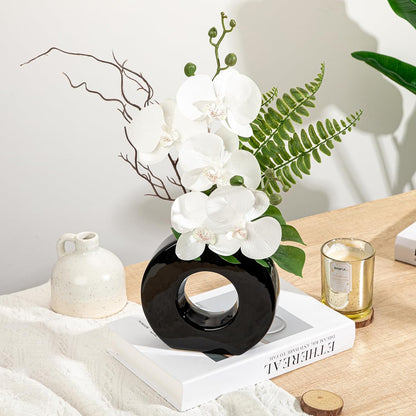 Orchid Artificial Flowers in White Ceramic Vase, 16.1''