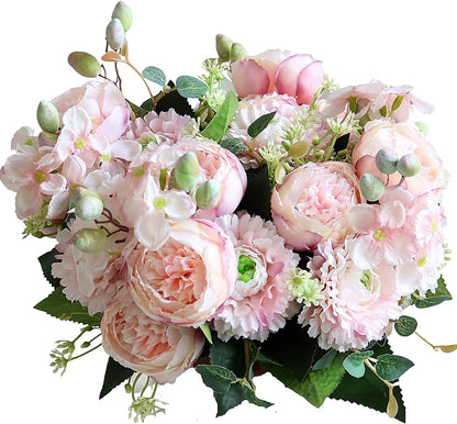 Artificial Peony Flowers, Light Pink Silk Fake Peonies Bouquet