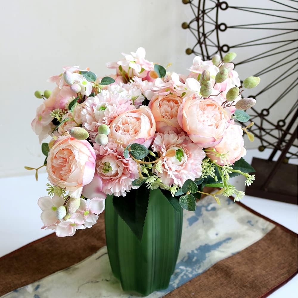 Artificial Peony Flowers, Light Pink Silk Fake Peonies Bouquet