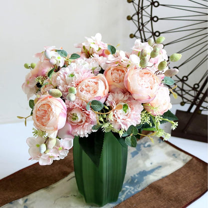 Artificial Peony Flowers, Light Pink Silk Fake Peonies Bouquet