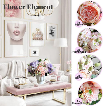 Artificial Peony Flowers, Light Pink Silk Fake Peonies Bouquet