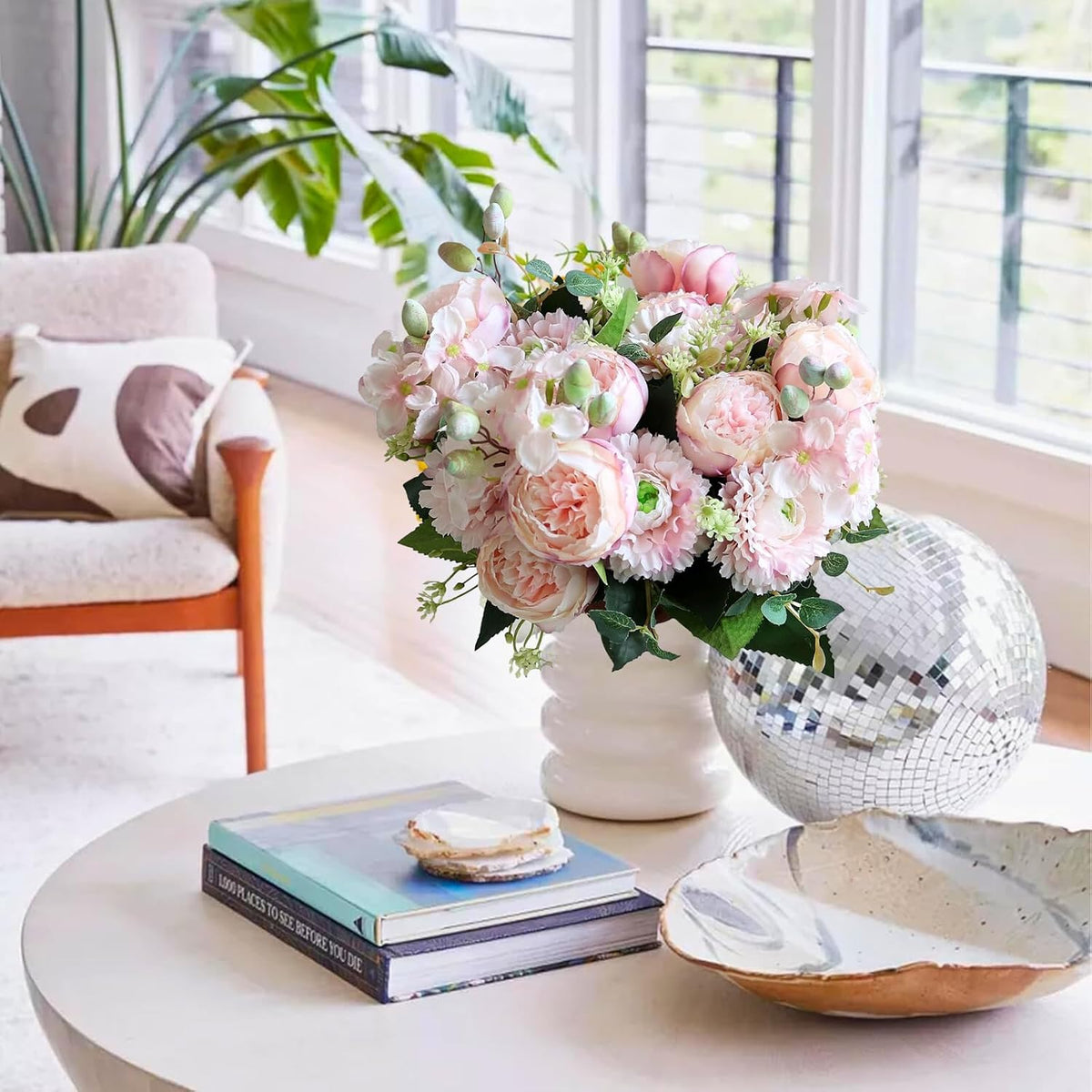 Artificial Peony Flowers, Light Pink Silk Fake Peonies Bouquet