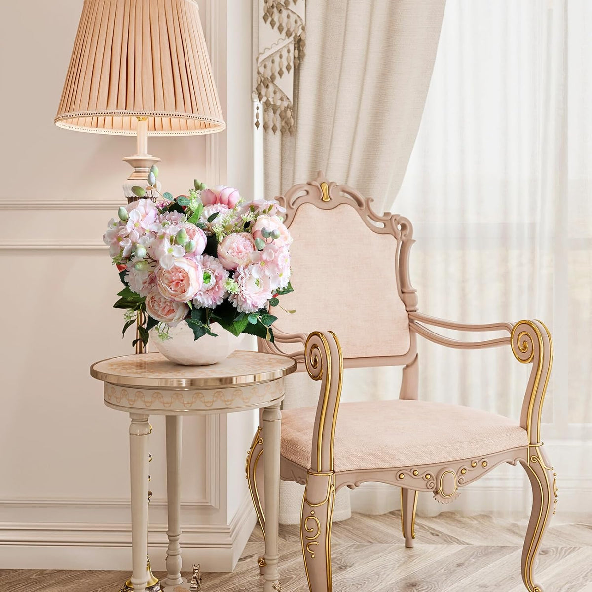 Artificial Peony Flowers, Light Pink Silk Fake Peonies Bouquet