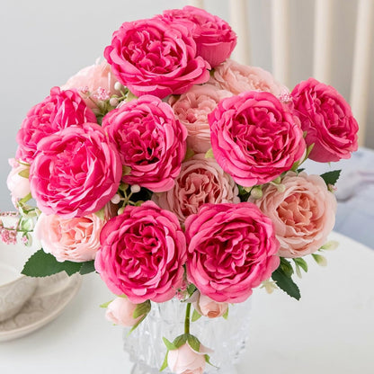 Artificial Peony Flowers, Light Pink Silk Fake Peonies Bouquet