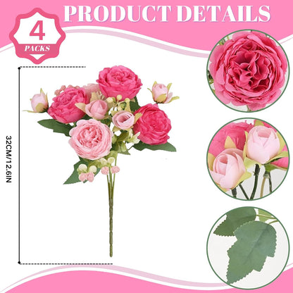 Artificial Peony Flowers, Light Pink Silk Fake Peonies Bouquet