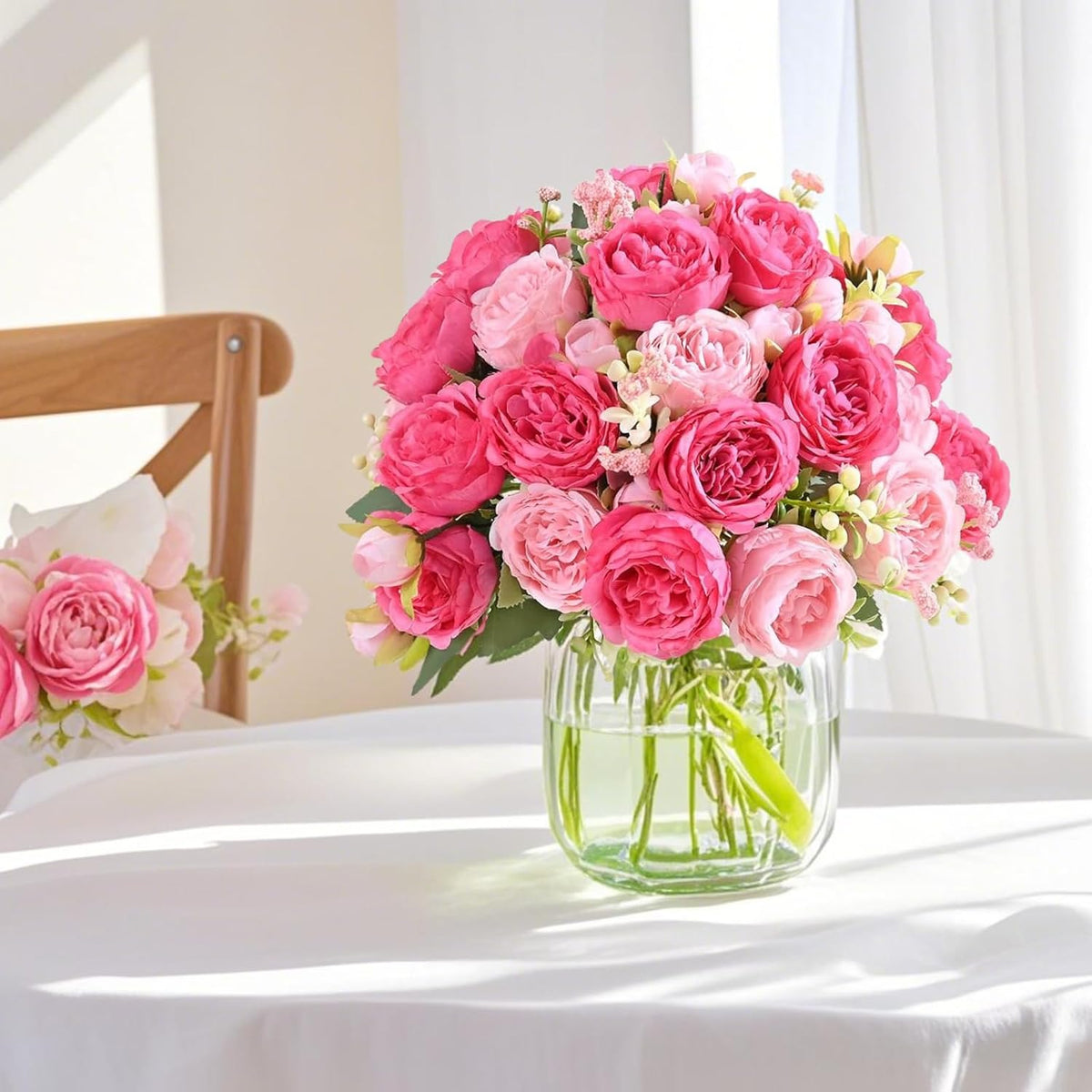 Artificial Peony Flowers, Light Pink Silk Fake Peonies Bouquet