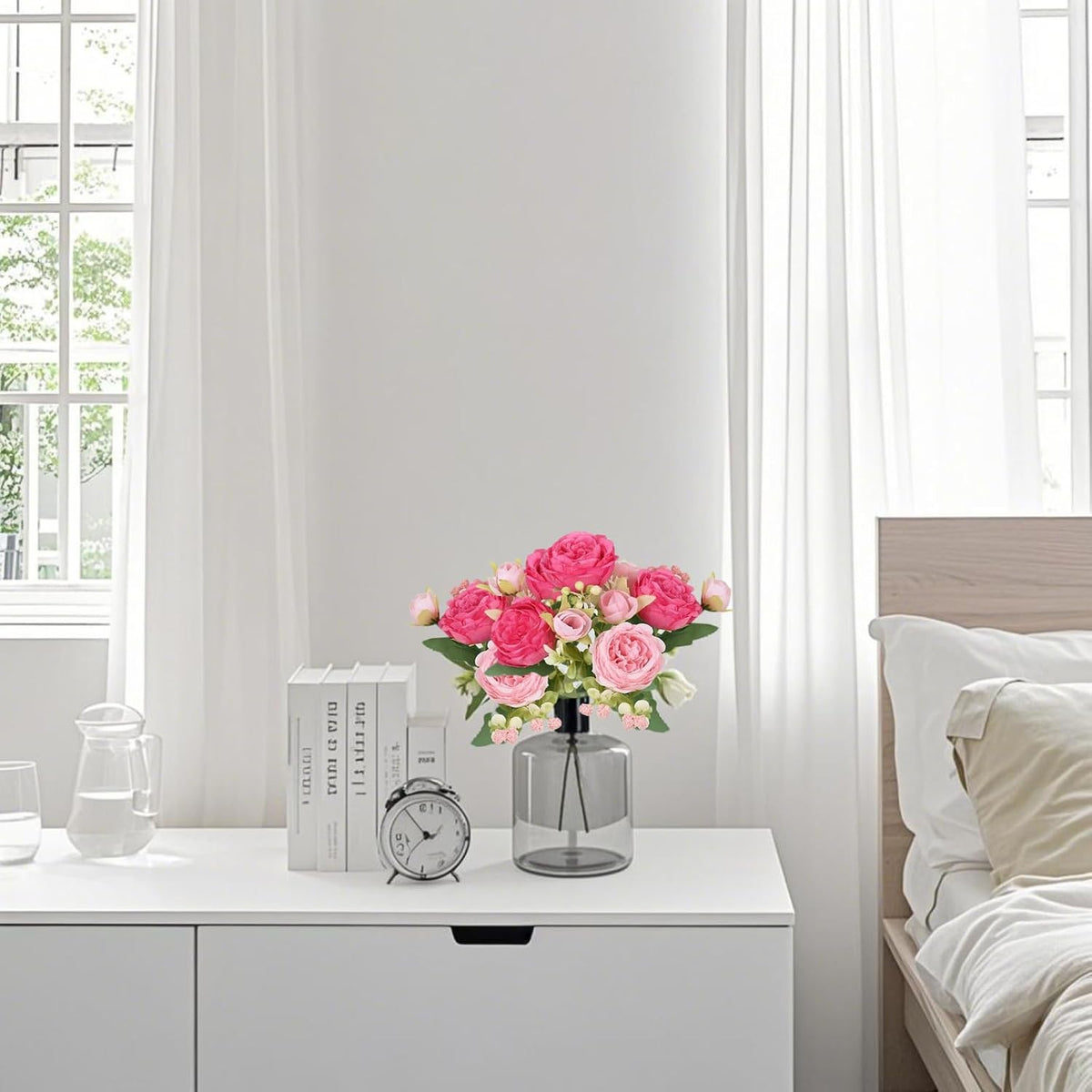 Artificial Peony Flowers, Light Pink Silk Fake Peonies Bouquet