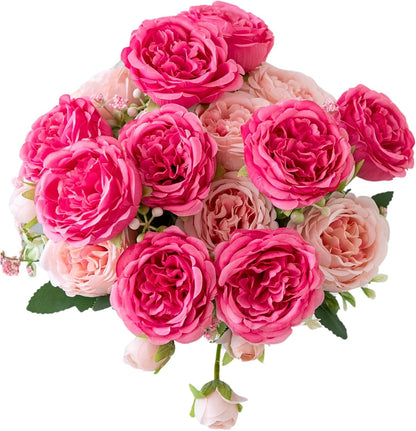 Artificial Peony Flowers, Light Pink Silk Fake Peonies Bouquet