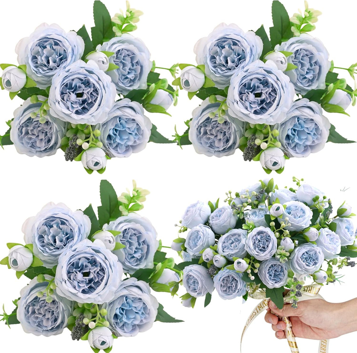 Artificial Peony Flowers, Light Pink Silk Fake Peonies Bouquet