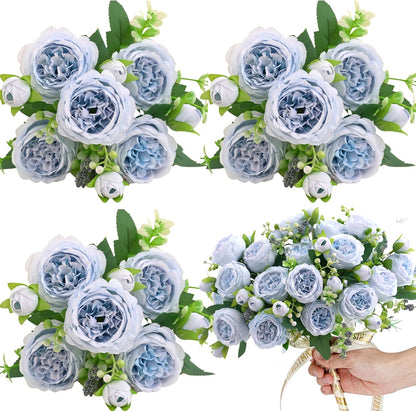 Artificial Peony Flowers, Light Pink Silk Fake Peonies Bouquet