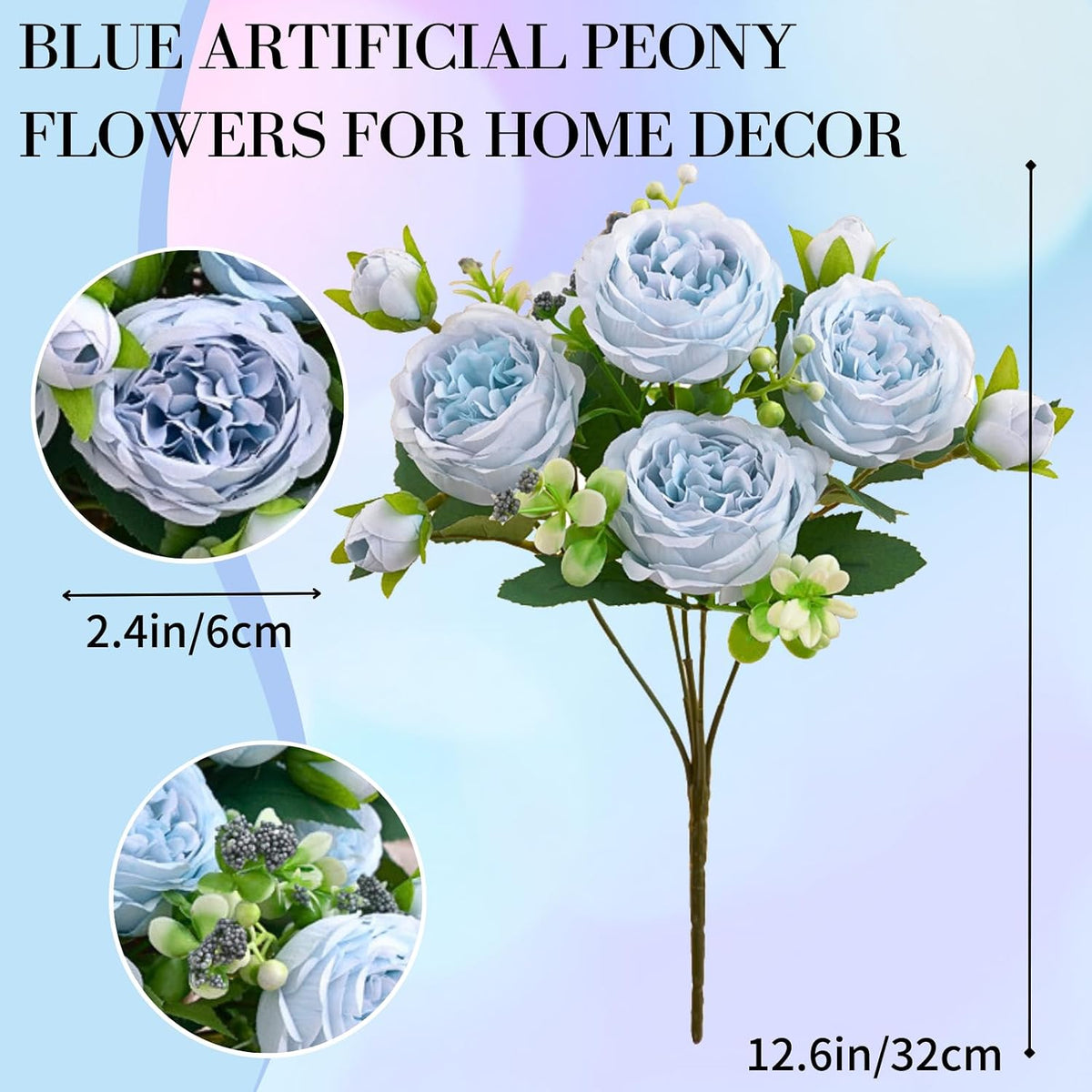 Artificial Peony Flowers, Light Pink Silk Fake Peonies Bouquet