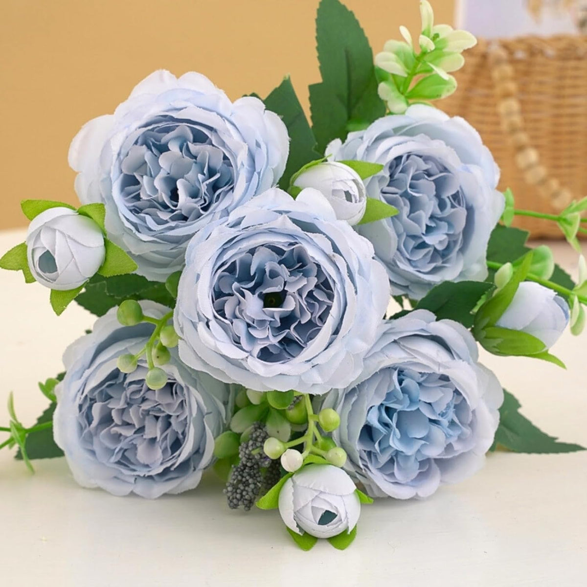 Artificial Peony Flowers, Light Pink Silk Fake Peonies Bouquet