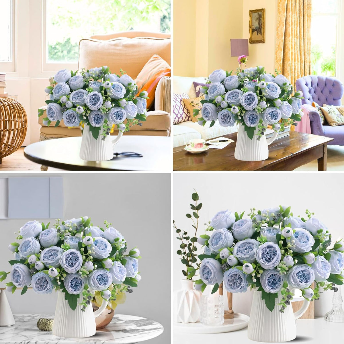 Artificial Peony Flowers, Light Pink Silk Fake Peonies Bouquet