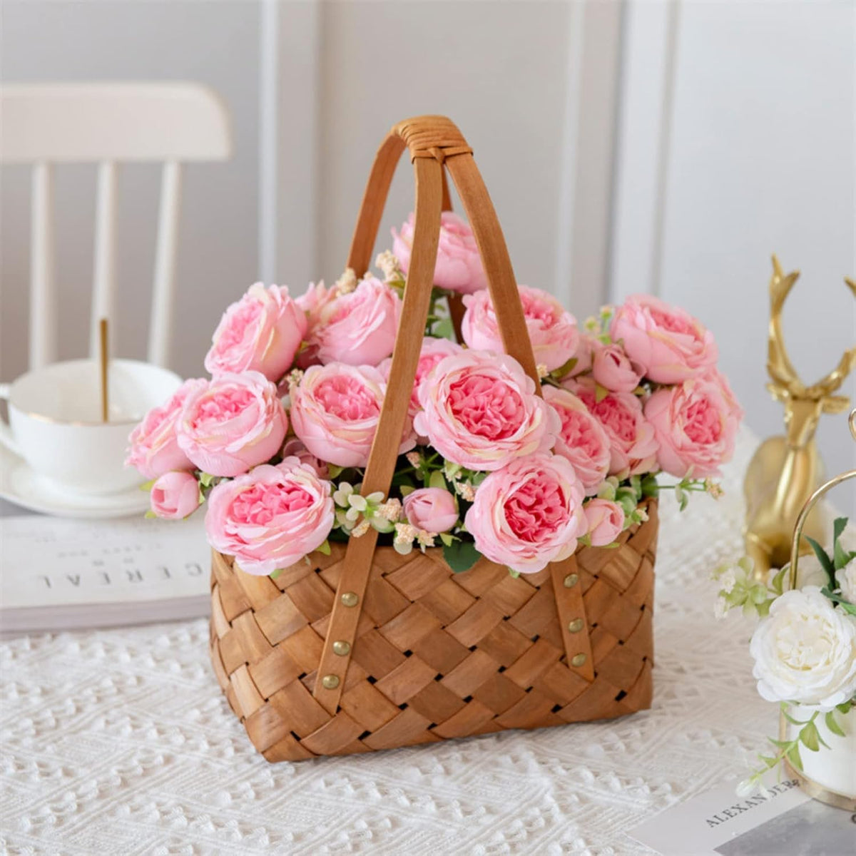 Artificial Peony Flowers, Light Pink Silk Fake Peonies Bouquet