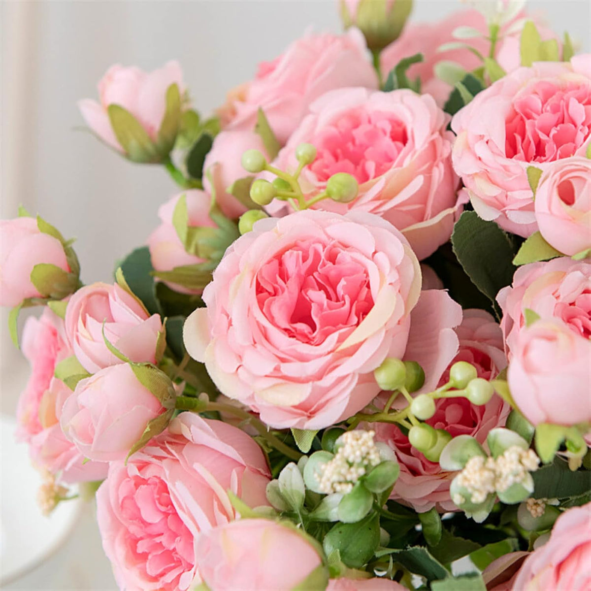 Artificial Peony Flowers, Light Pink Silk Fake Peonies Bouquet