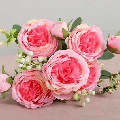 Artificial Peony Flowers, Light Pink Silk Fake Peonies Bouquet