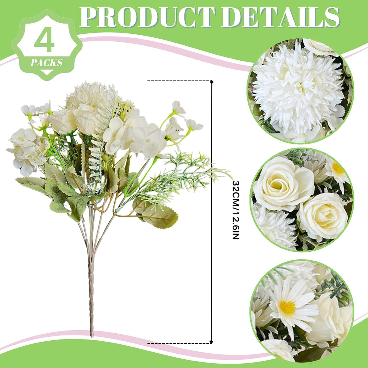 Artificial Peony Flowers, Light Pink Silk Fake Peonies Bouquet