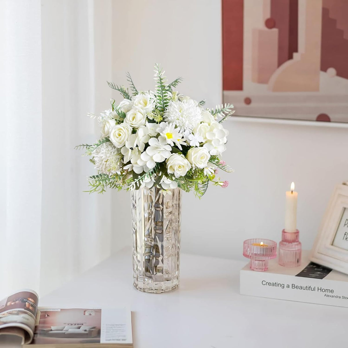 Artificial Peony Flowers, Light Pink Silk Fake Peonies Bouquet