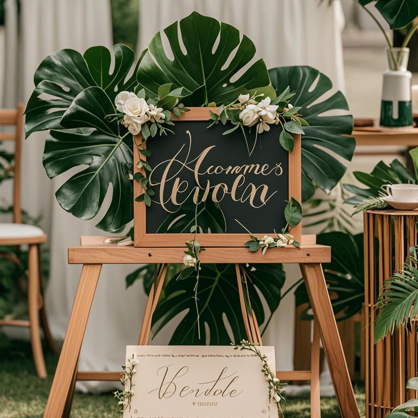 6Pcs Faux Monstera Leaves Artificial Greenery with Long Stems Large Fake Tropical Palm Leaves for Home Wedding Birthday Theme Party Decorations