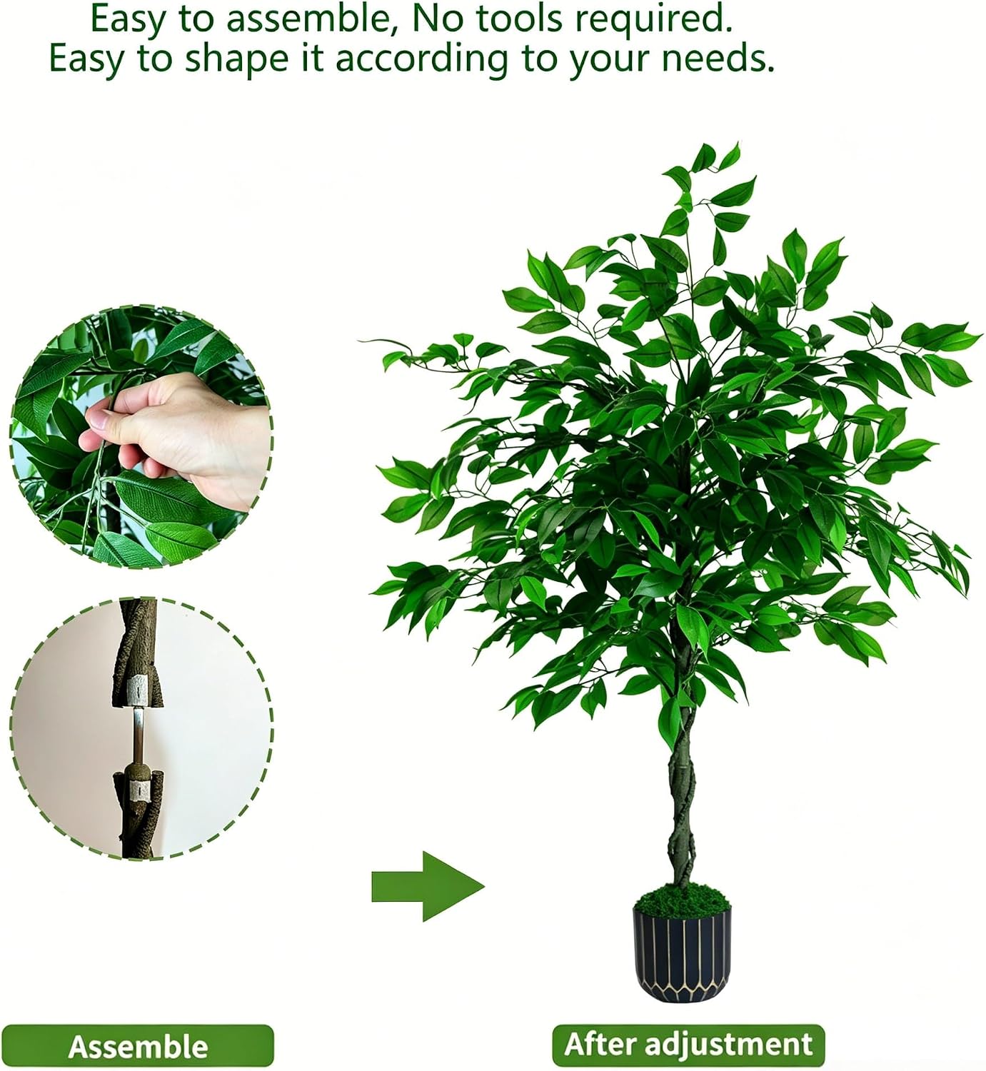 Artificial Ficus Tree 4FT Tall, Artificial Plants Indoor with Black Planter Faux Ficus Tree Realistic Faux Silk Plant for Home Office Living Room, Porch, Garden Decor