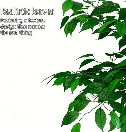 Artificial Ficus Tree 4FT Tall, Artificial Plants Indoor with Black Planter Faux Ficus Tree Realistic Faux Silk Plant for Home Office Living Room, Porch, Garden Decor