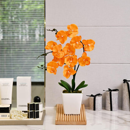 15" Silk Phalaenopsis Orchid in Square Pot, Orange Flower Plant Arrangement
