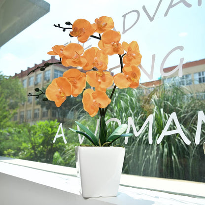 15" Silk Phalaenopsis Orchid in Square Pot, Orange Flower Plant Arrangement